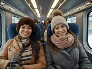 Due ragazze che viaggiano in treno