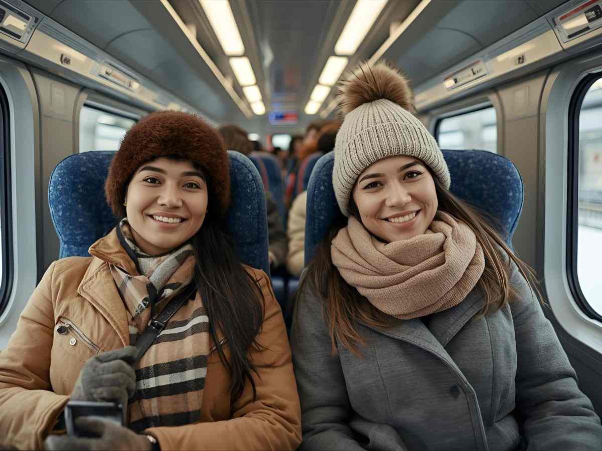 Due ragazze che viaggiano in treno