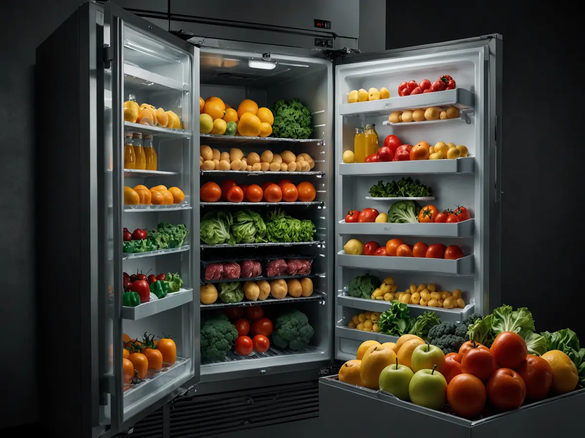 frigorifero aperto pieno di cibo